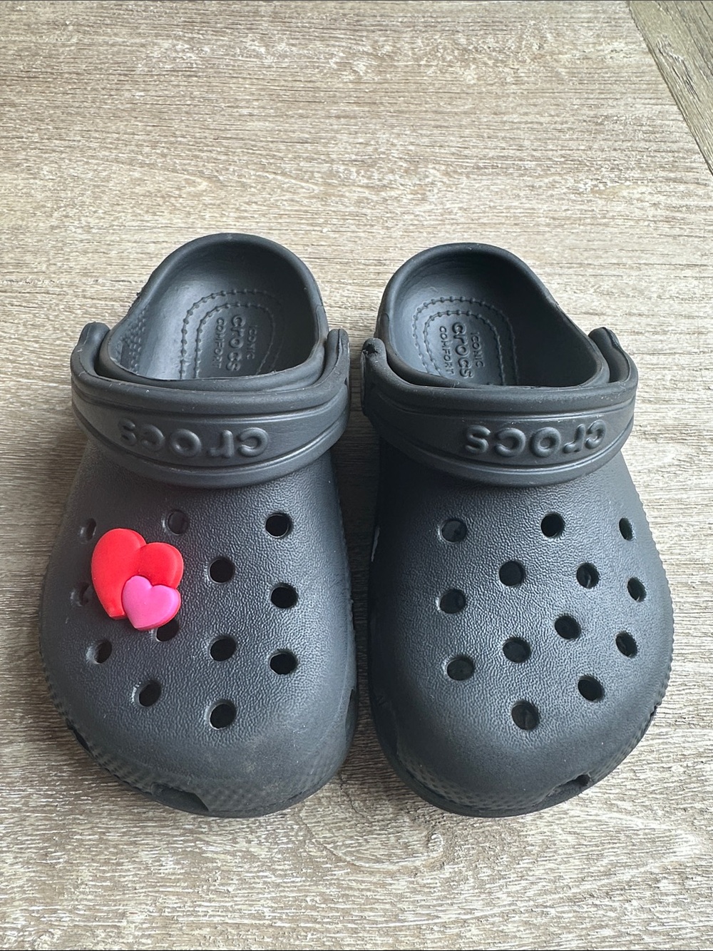 CROCS Kids Black Clog with Red & Pink Heart Charm